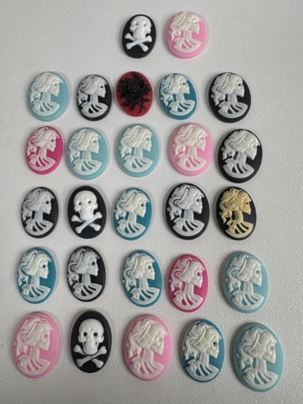 27 - 25mm Mixed Color Sugar Skull Cameo Cabochons